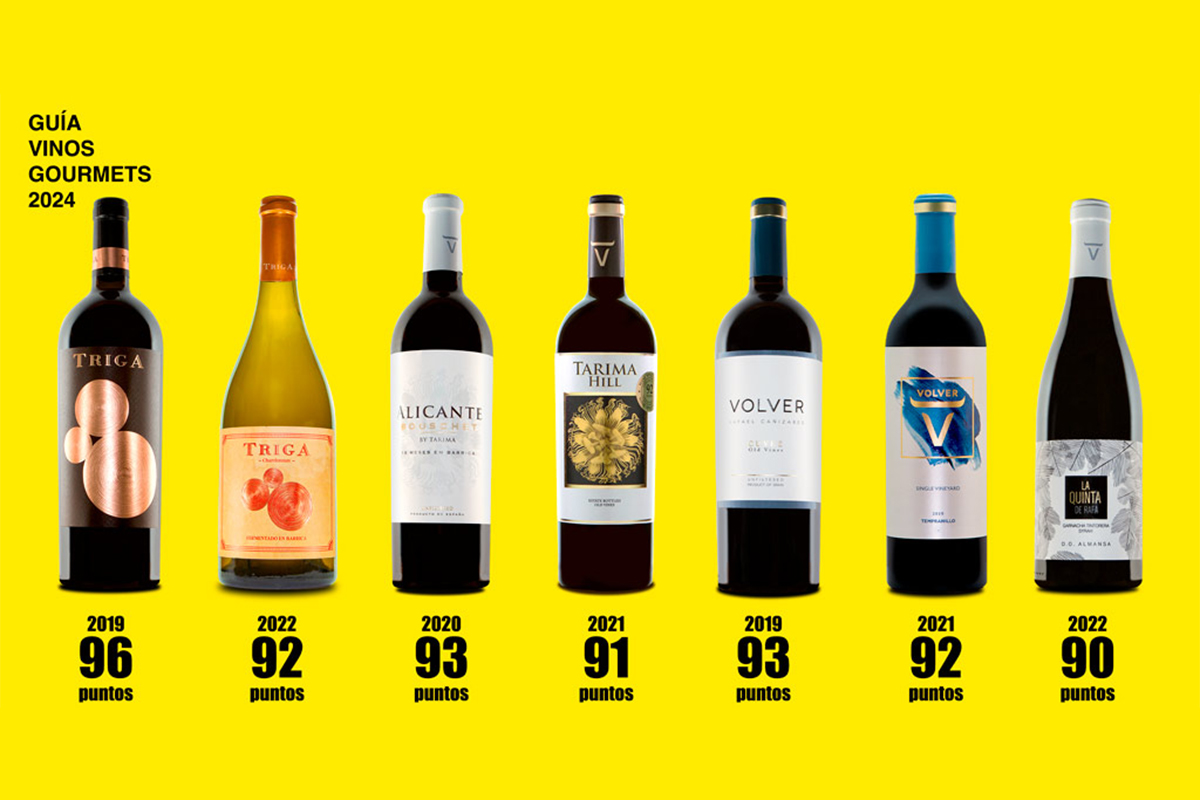 Vinos de Bodegas Volver premiados en la Guía de Vinos Gourmets 2024.
